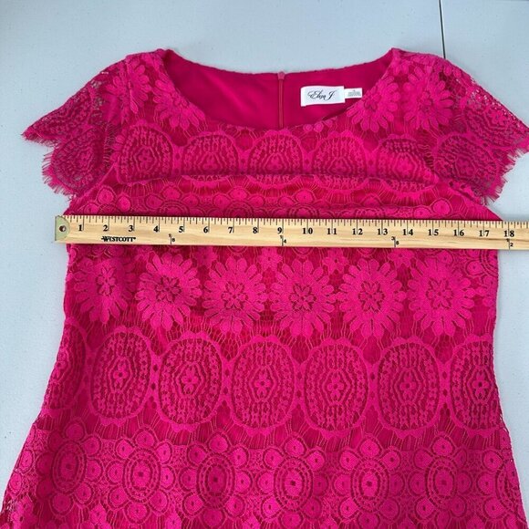 Eliza J Lace Dress Size 10 Pink Scalloped Cap Sleeve Sheath Cocktail - Picture 7 of 11